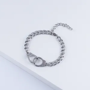 Stainless Steel Handcuff Bracelet Freedom Engraved Cuban Link Chain For Men Women Punk Jewelry Gift Adjustable Silver Tone