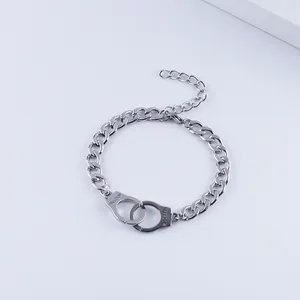 Cool stainless steel handcuffs bracelet with Freedom engraving on chunky silver chain