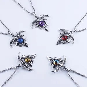 Gothic Retro Alloy Evil Eye Eagle Wing Pendant Necklace For Men Hip Hop Stainless Steel Chain Fantasy Jewelry Accessories