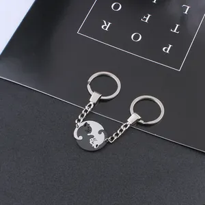 Couples stainless steel keychains featuring complementary black and white cat pendants