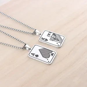 Men's stainless steel necklace with King of Spades and Ace card pendants in hip hop style