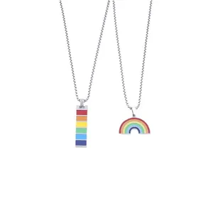 Rainbow minimalist stainless steel necklaces with rectangular and semi-circle pendants