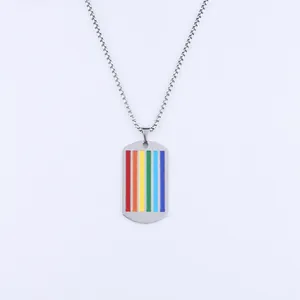 Rainbow stripe stainless steel rectangle pendant necklace with 3mm chain dimensions