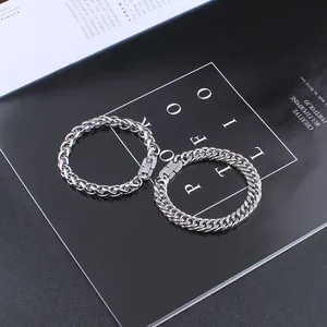 Men's Stainless Steel Bracelet Minimalist Silver Cuban Link Wheat Twist O-Chain Bracelet With Square Buckle Industrial Jewelry Gift