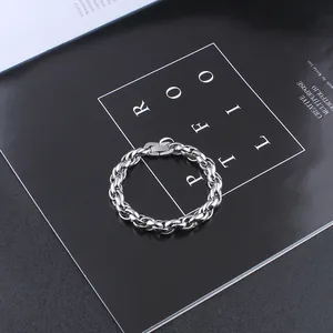 Men's titanium steel buckle chain bracelet with minimalist silver woven link design