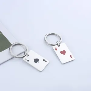 Minimalist Ace of Hearts and Spades stainless steel playing card keychains set