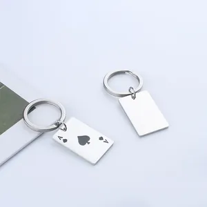 Minimalist stainless steel poker Ace of Spades keychain set with rectangular pendants