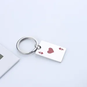 Minimalist Ace of Hearts poker card keychain in polished stainless steel for backpacks
