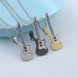 Guitar pendants in silver, gold, and black with matching bead chains for men and women