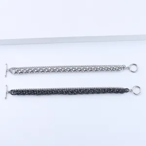 Herren Doppelarmband aus Edelstahl mit OT-Knebelverschluss in Schwarz und Silber Finish