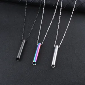 Collar de Respiración Consciente Acero Inoxidable Colgante de Silbato de Meditación Alivio del Estrés Ansiedad Hombre Mujer Joyería