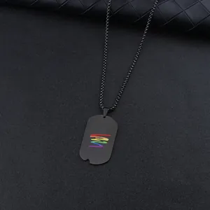 Collar de hombre en acero inoxidable negro con diseño de onda arcoíris y cadena de bolas