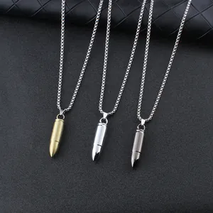 Collana con Ciondolo a Proiettile in Lega e Catena in Acciaio Inossidabile Hip Hop Minimalista Uomo Stile Punk Industriale