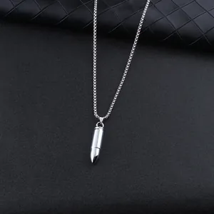 Collana con ciondolo a proiettile minimalista con catena quadrata in acciaio per uomo hip-hop