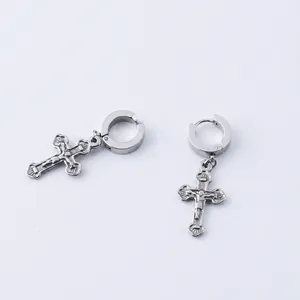 Detailed dimensions of stainless steel cross earring set with 13mm hoop and 25mm pendant