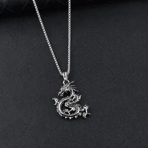 Detail showing vintage dragon pendant necklace dimensions 56x31mm and 35g weight