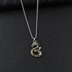 Retro bronze dragon pendant necklace detail, size 46x26mm, heavy weight 33g metal chain