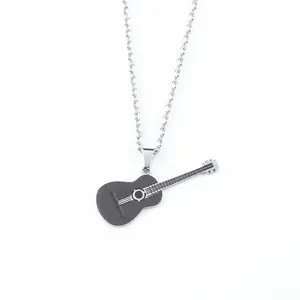 Detailed size chart of stainless steel guitar pendant with 60cm rope chain