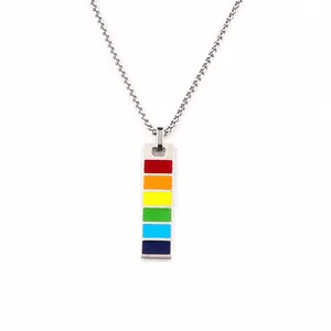 Detailed size specifications for the stainless steel rainbow rectangle pendant necklace