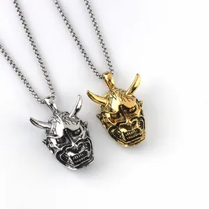 Detailed view of vintage Hannya mask pendant with exact chain and weight specifications