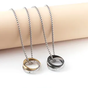 Herren Edelstahl Halskette mit Doppelring-Anhänger und Eternal Love Gravur