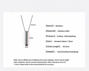 Detailed chart showing size 50mm x 8mm stainless steel whistle pendant and chain dimensions