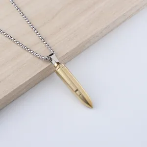 Colgante de bala dorado para hombre con cadena box de acero inoxidable plata