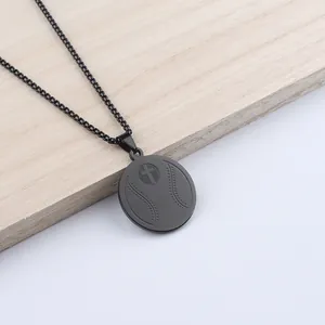 Collier homme en acier inoxydable noir avec pendentif baseball et croix sur chaîne