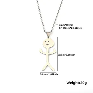 Detailed technical diagram of funny middle finger stickman pendant with dimensions