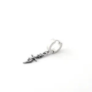 Gothic silver stainless steel earring featuring skull element and dagger-like pendant
