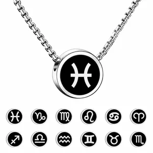 Dettaglio catena 3mm e 12 ciondoli zodiacali in acciaio inossidabile argento