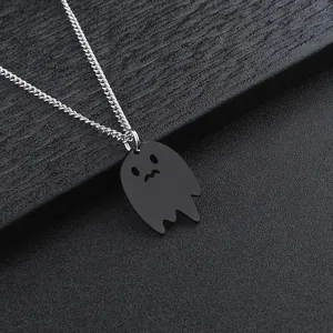 Collier Pendentif Fantôme en Acier Inoxydable Minimaliste Petit Monstre de Dessin Animé Bijoux Halloween Hommes Femmes