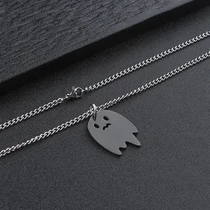 Collier minimaliste avec pendentif fantôme noir en acier inoxydable style hip hop chic