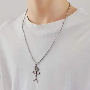 Mens silver stickman pendant necklace in stainless steel with street style graffiti design