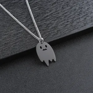 Collier avec pendentif fantôme minimaliste en acier inoxydable et design petit monstre mignon