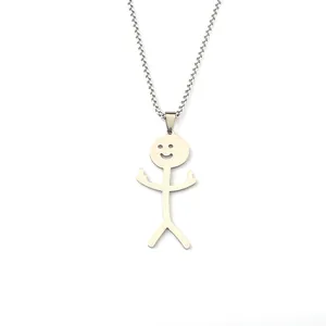 Funny stainless steel stickman pendant necklace with box chain and middle finger gesture