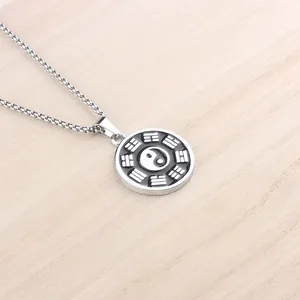 Vintage Herren Halskette Edelstahl mit Yin Yang Tai Chi Anhänger und Rundboxkette