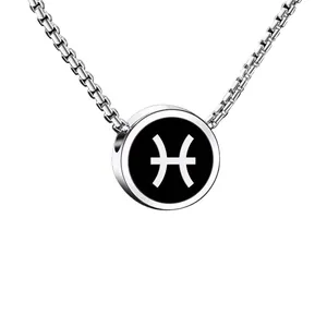 Collana con ciondolo segno zodiacale Pesci in acciaio inossidabile argento e smalto