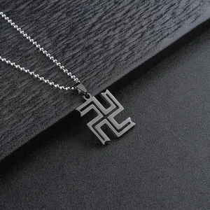 Anime Manji symbol pendant necklace with silver metal bead chain for men