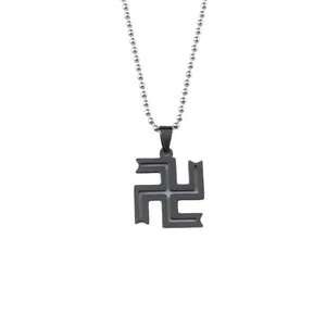 Anime Tokyo Revengers stainless steel black Manji pendant on a silver ball chain necklace