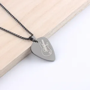 Matte grey guitar pick necklace with stainless steel box chain for music lovers