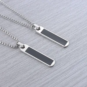 Minimalist stainless steel bar necklaces with black inlay for men and women