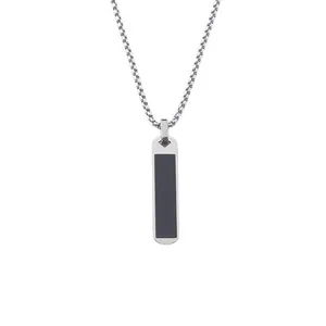Minimalist stainless steel bar necklace with black rectangle inlay on a silver chain