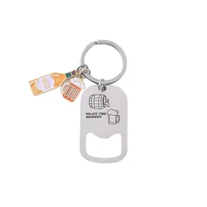 Porte-clés décapsuleur en acier inoxydable avec pendentifs en émail coloré et gravure