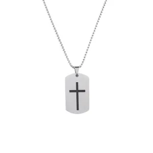 Collar de placa militar de acero inoxidable con colgante de cruz negra y cadena de bolas