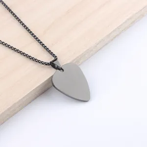 Gunmetal guitar pick pendant necklace with stainless steel box chain for music lovers