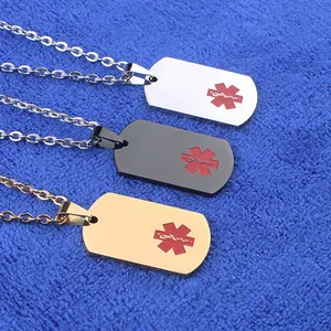Lot de trois colliers d'alerte médicale en acier inoxydable, argent, noir et doré