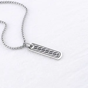 Collar rectangular para hombre de acero inoxidable con motivo de ondas negras y cadena