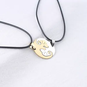 Yin Yang dog puzzle necklaces for couples in gold and silver finish with black cords