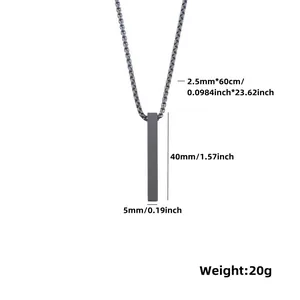 Macro detail of the 40mm long bar pendant and 2.5mm box chain on a matte steel necklace
